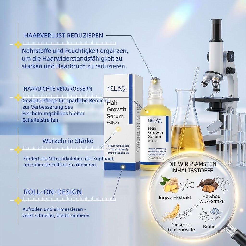 MELAO Haarwachstums-Serum Roll-on (50ml) | Anti-Haarausfall & Kopfhaut-Massage | Wurzelstärkung & Dichteres Haar | Für Damen & Herren | Präzise Anwendung
